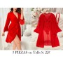 3 piezas Conjunto de ropa de dormir LENCERIA ROJA BATA ROJA