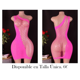Vestido Mini Ajustado con Adornos de Estrás MALLA FUSCIA