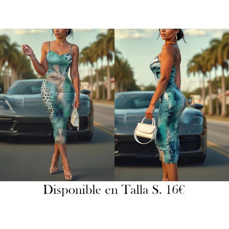 Vestido Midi Ajustado Sin Mangas con Estampado VESTIDO AZUL VESTIDO DEGRADADO