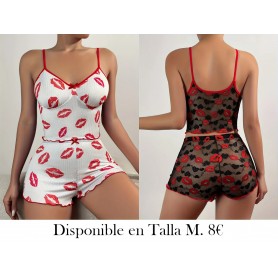 Conjunto de Pijama para Mujer con Camisola PIJAMA BLANCA CORAZONES ROJOS