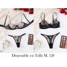Conjunto de lencería femenina con bordado LENCERIA NEGRA COLORES