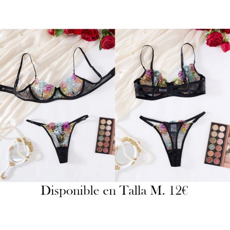 Conjunto de lencería femenina con bordado LENCERIA NEGRA COLORES
