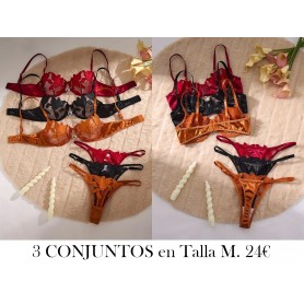 Conjunto de Sujetador Bordado Sexy 3 CONJUNTOS LENCERIA