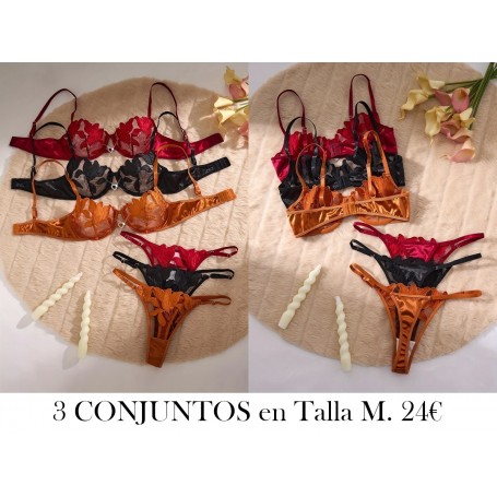 Conjunto de Sujetador Bordado Sexy 3 CONJUNTOS LENCERIA