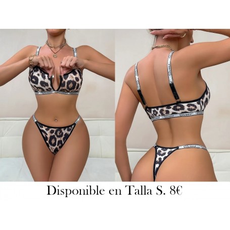 Conjunto de Sujetador con Estampado lenceria Leopardo