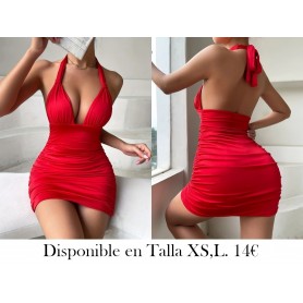 Vestido Ajustado con Escote en V Profundo VESTIDO ROJO