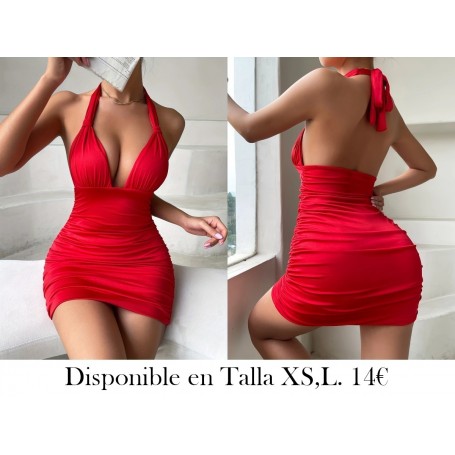 Vestido Ajustado con Escote en V Profundo VESTIDO ROJO