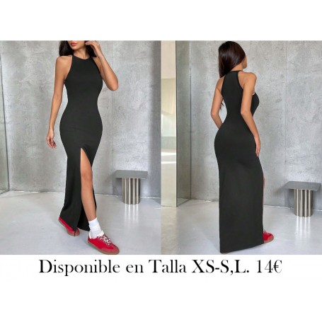 Vestido midi de punto negro sin mangas ajustado VESTIDO NEGRO
