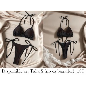 Bikini de dos piezas de color sólido y sexy lenceria negra NEGRO