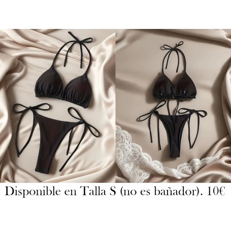 Bikini de dos piezas de color sólido y sexy lenceria negra NEGRO