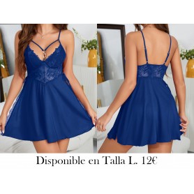Vestido de dormir sexy azul con encaje LENCERIA AZUL PIJAMA AZUL