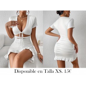 Mini Falda Ajustada Sexy Negra con Escote VESTIDO BLANCO