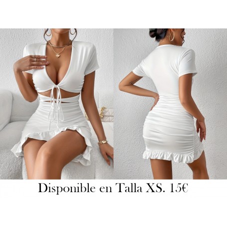 Mini Falda Ajustada Sexy Negra con Escote VESTIDO BLANCO