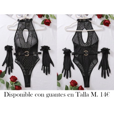 Conjunto de lencería sexy con paneles LENCERIA NEGRA BODY GUANTES