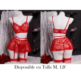 Conjunto de lencería sexy transparente de encaje LENCERIA ROJA