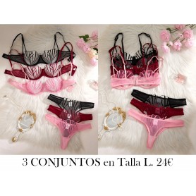 Conjunto de lencería sexy bordada 3 CONJUNTOS LENCERIA