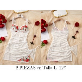 Vestido Camisola de Encaje Rojo Sexy con Escote en V LENCERIA BLANCA