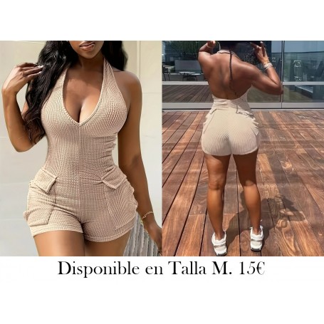 Traje de mujer estilo Y2K con cuello en V ENTERIZO BEIGE