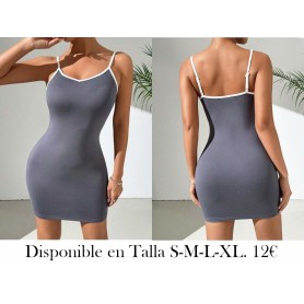 Vestido Casual Simple Con Tirantes Ajustados VESTIDO GRIS