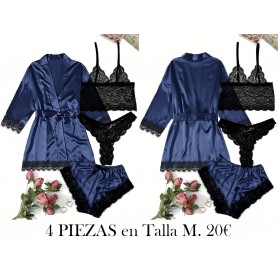 Conjunto de encaje de contraste BATA AZUL 4 PIEZAS