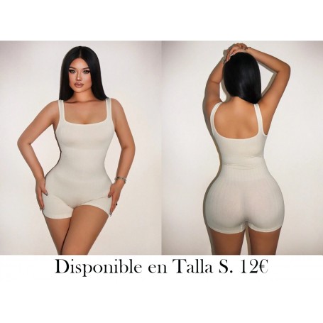 Mono de punto sin costuras de rayas sólido ENTERIZO BLANCO