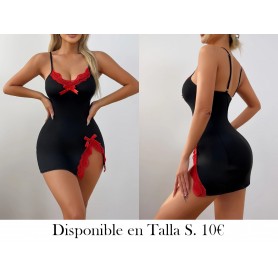 Camisón de noche con lazo negro sexy VESTIDO LENCERIA NEGRA