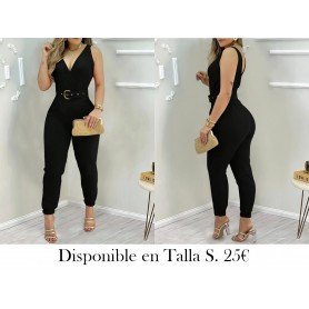 Mono sin Mangas con Cuello en V ENTERIZO NEGRO