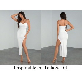 Vestido casual blanco con tirantes y abertura alta VESTIDO BLANCO