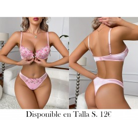 Conjunto de lencería bordada floral rosa LENCERIA ROSA