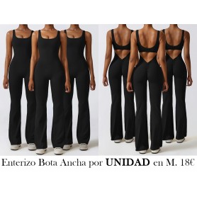 Body de yoga sin espalda con abertura ENTERIZO NEGRO BOTA ANCHA