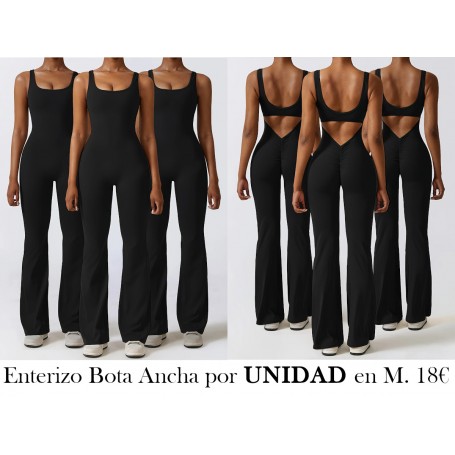 Body de yoga sin espalda con abertura ENTERIZO NEGRO BOTA ANCHA