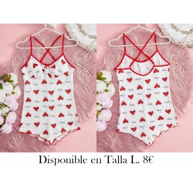 Monos de mujer con estampado de corazones PIJAMA BLANCA CORAZONES ROJOS