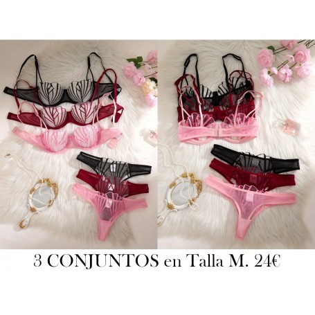 Conjunto de lencería sexy bordada 3 CONJUNTOS LENCERIA