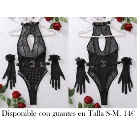 Conjunto de lencería sexy con paneles LENCERIA NEGRA BODY GUANTES