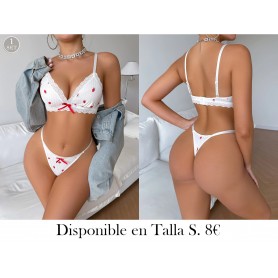 Conjunto de Sujetador y Tanga Sexy con Encaje Rojo LENCERIA BLANCA FRESAS