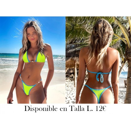 1 juego de bikini sexy con cuello en V amarillo BIKINI AMARILLO
