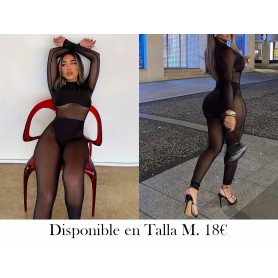 Body Sexy de Malla Negra Transparente LENCERIA NEGRA MALLA NEGRA LARGA