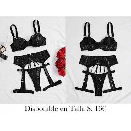 Conjunto de lencería roja sexy con malla y tirantes LENCERIA NEGRA