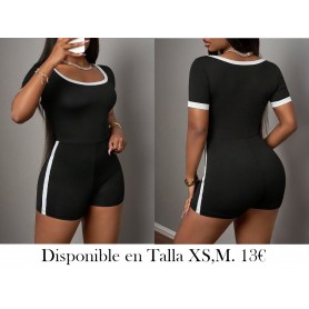 Mono slim fit para mujer de unicolor con rayas laterales ENTERIZO NEGRO