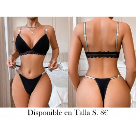 Conjunto de Ropa Interior Femenina LENCERIA NEGRA TIRAS BRILLANTES