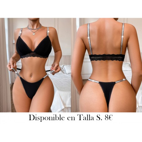 Conjunto de Ropa Interior Femenina LENCERIA NEGRA TIRAS BRILLANTES