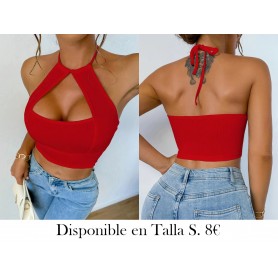 Top de encaje sin espalda de color sólido TOP ROJO