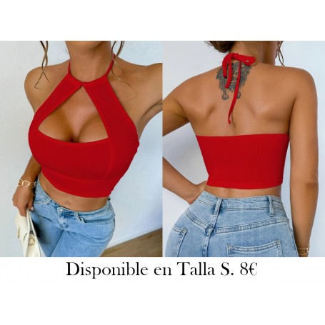 Top de encaje sin espalda de color sólido TOP ROJO