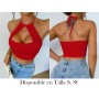 Top de encaje sin espalda de color sólido TOP ROJO