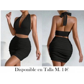 Conjunto de 2 piezas: Top Corto con Escote en V CONJUNTO NEGRO