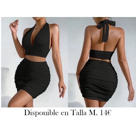 Conjunto de 2 piezas: Top Corto con Escote en V CONJUNTO NEGRO