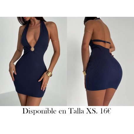 Vestido mini con cuello en V y detalles de atadura VESTIDO AZUL