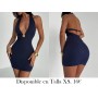 Vestido mini con cuello en V y detalles de atadura VESTIDO AZUL