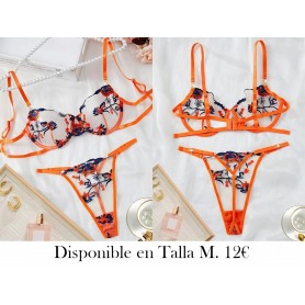 2pcs Lencería de Encaje Floral LENCERIA NARANJA