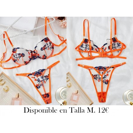 2pcs Lencería de Encaje Floral LENCERIA NARANJA